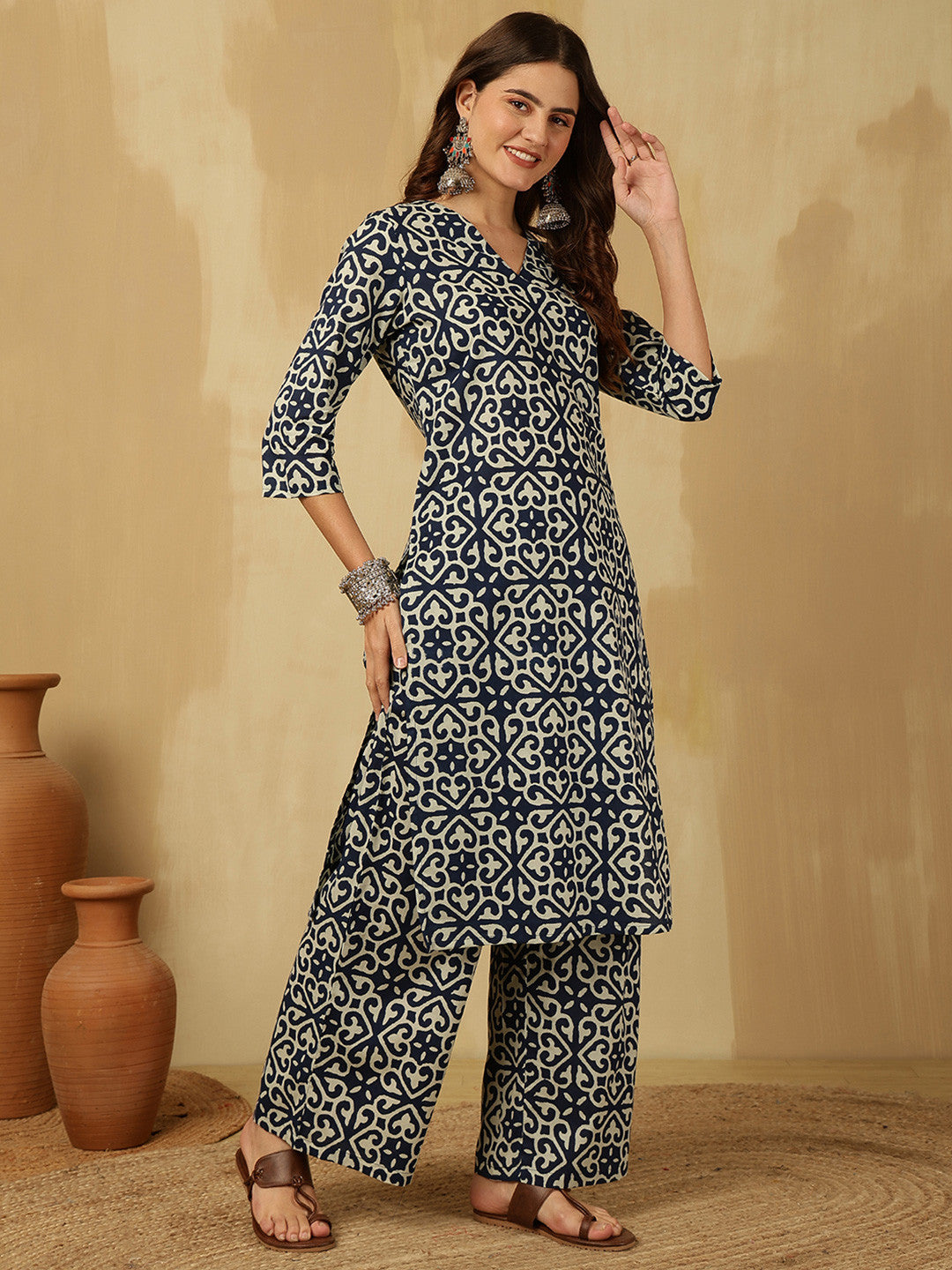 Women Floral Printed Regular Pure Cotton Kurta with Palazzos