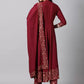 Women  Maroon Viscose Rayon Kurta Palazzo Dupatta Set