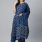 Women Blue Cotton Blend Kurta Palazzo Set