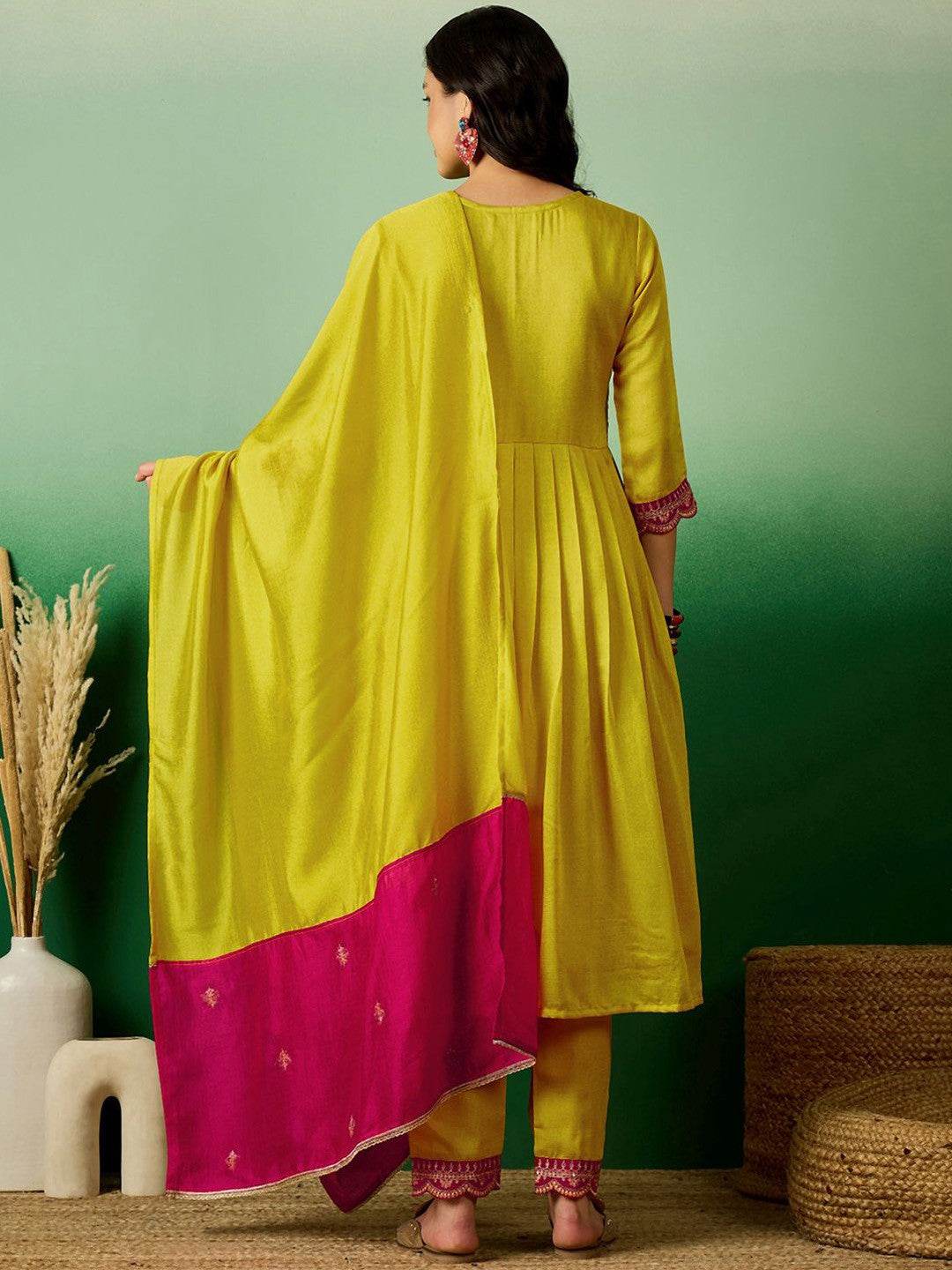 Embroidered Kurta With Trouser & Dupatta