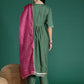 Gotta Patti Detail Empire Kurta Set With Striped Dupatta