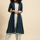 Women White & Teal Blue Printed Layered Kurta with Salwar