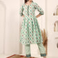 Women Green Cotton Blend Kurta Pant Dupatta Set