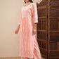 Peach-Coloured Floral Embroidered Thread Work Straight Kurta With Palazzos