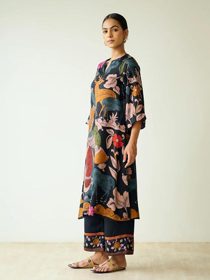 Women's Viscose Rayon Straight Printed Kurta with Palazzo