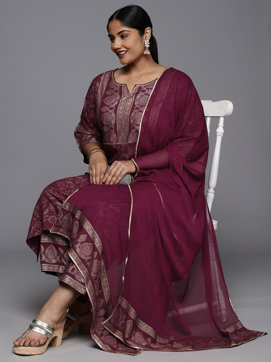 Ethnic Motifs Yoke Design Gotta Patti Kurta with Trousers & Dupatta