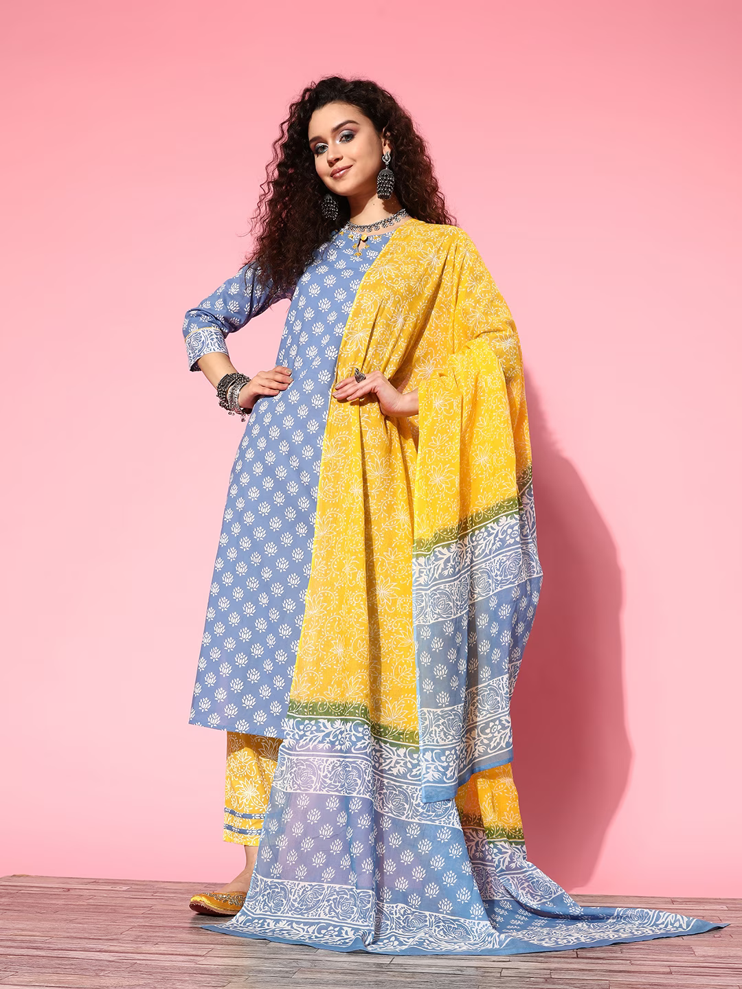 Ethnic Motifs Printed Pure Cotton Kurta with Trousers & With Dupatta