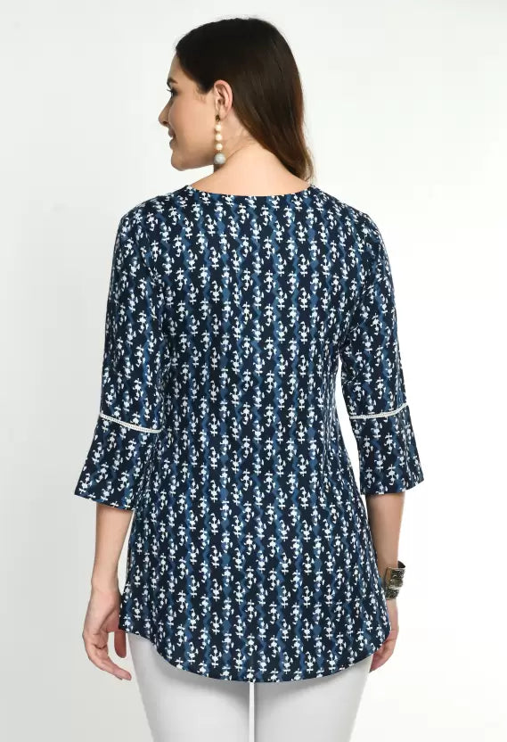Casual Regular Sleeves Floral Print Women Blue Top