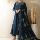 Women Floral Embroidered Cotton Anarkali Pleated Kurta with Trousers & Dupatta