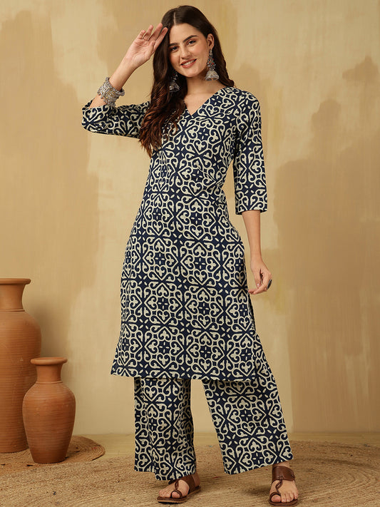 Women Floral Printed Regular Pure Cotton Kurta with Palazzos