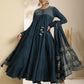 Women Floral Embroidered Cotton Anarkali Pleated Kurta with Trousers & Dupatta