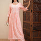 Peach-Coloured Floral Embroidered Thread Work Straight Kurta With Palazzos