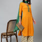 Women Mustard Yellow Printed Yoke Design Regular Kurta with Palazzos & Dupatta