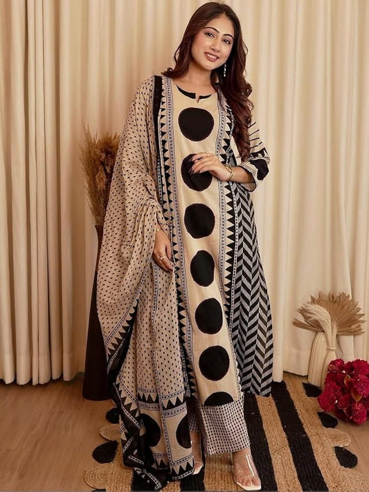 Women Printed Straight Kurta and Pant Set with Dupatta