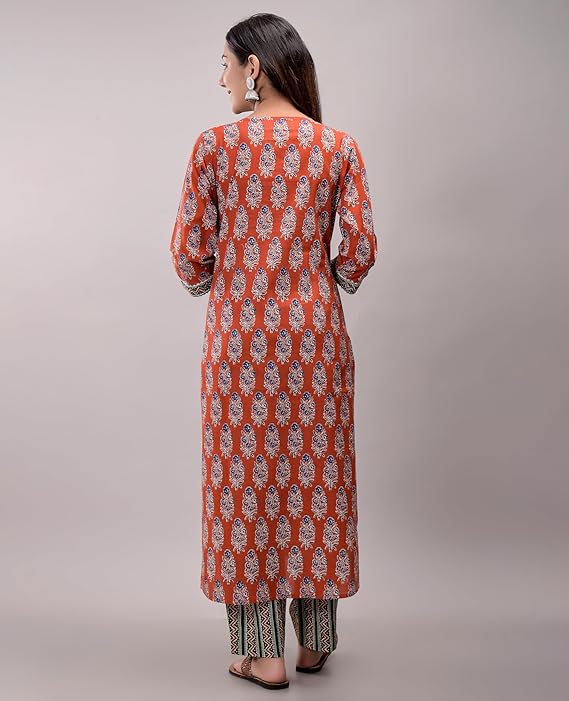 Women Straight Printed Kurta and Pant with Elephant Print Dupatta