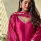 Thread Work V Neck Straight Kurta with Trousers & With Dupatta