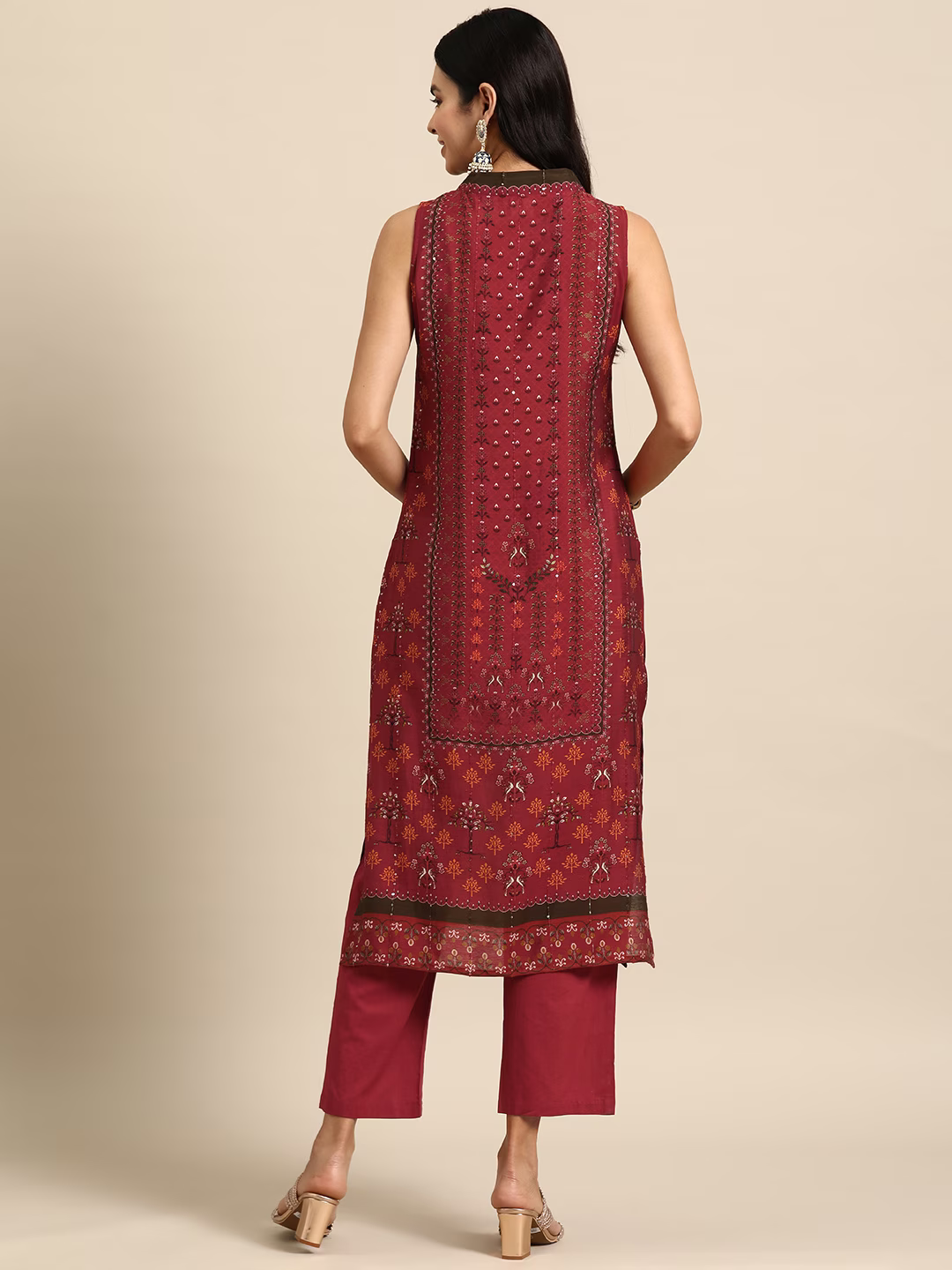 Women Ethnic Motifs Printed Regular Sequinned Kurta with Trousers