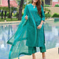 Women Blue Art Silk Kurta Palazzo Dupatta Set