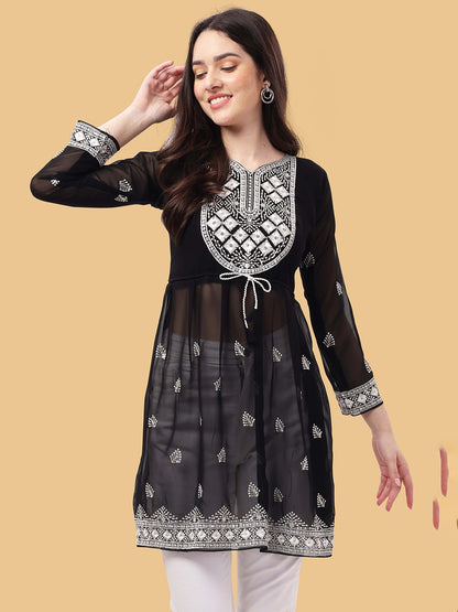 Woman Heavy Embroderied & Sequin Work Georgette Longline Top