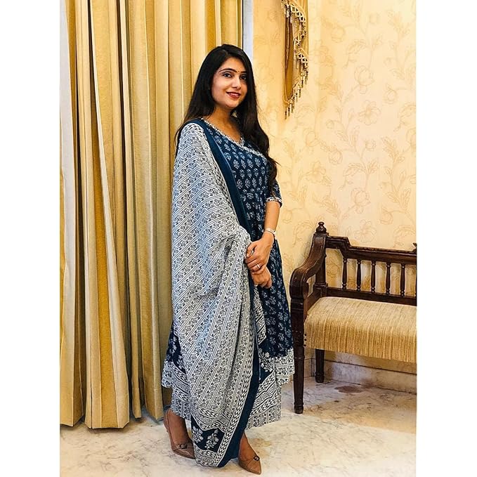 Women's Rayon Anarkali Kurta Pant and Dupatta Set