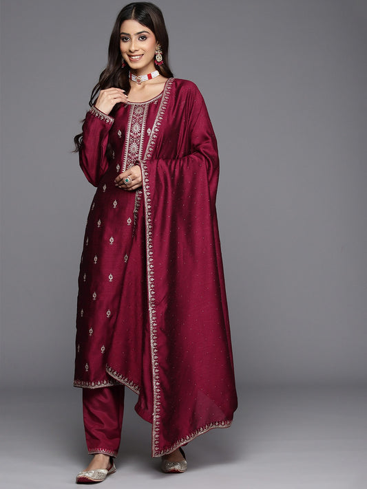 Ethnic Motifs Embroidered Regular Sequinned Kurta with Trousers & Dupatta