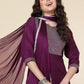 Women Purple Silk Blend Kurta Palazzo Dupatta Set