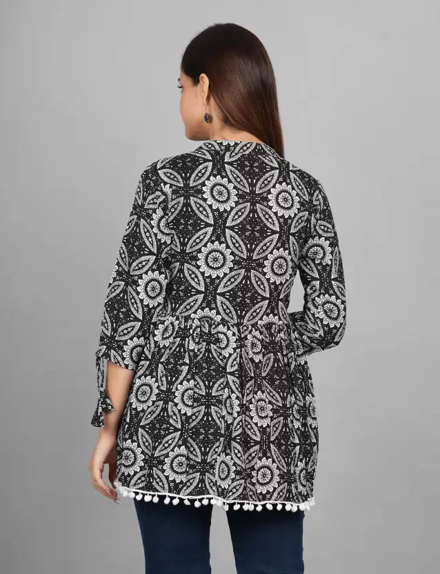 Casual Regular Sleeves Printed Women Black, White Top