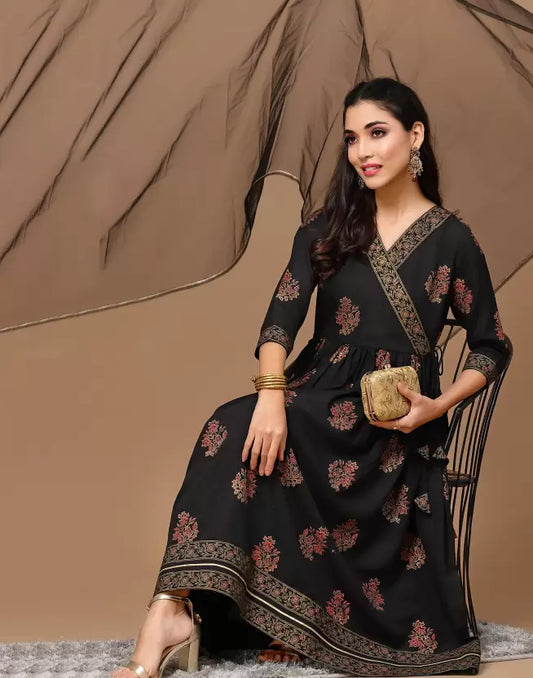 Women Black Cotton Rayon Kurta and Palazzo Set