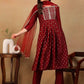 Women Red Silk Blend Kurta Pant Dupatta Set