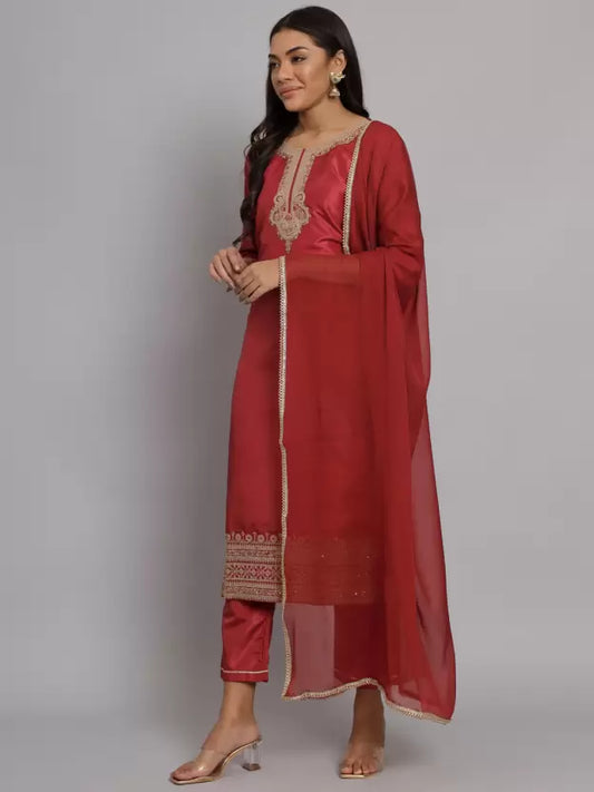 Women Multicolor Silk Blend Kurta Pant Dupatta Set