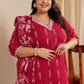 Plus Size Abstract Printed Straight Kurta With Trousers & Dupatta