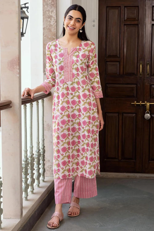 Women Floral Cotton Kurta set