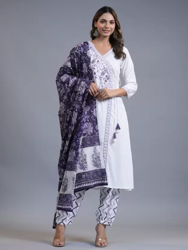 Women Viscose Rayon Kurta Salwar Dupatta Set