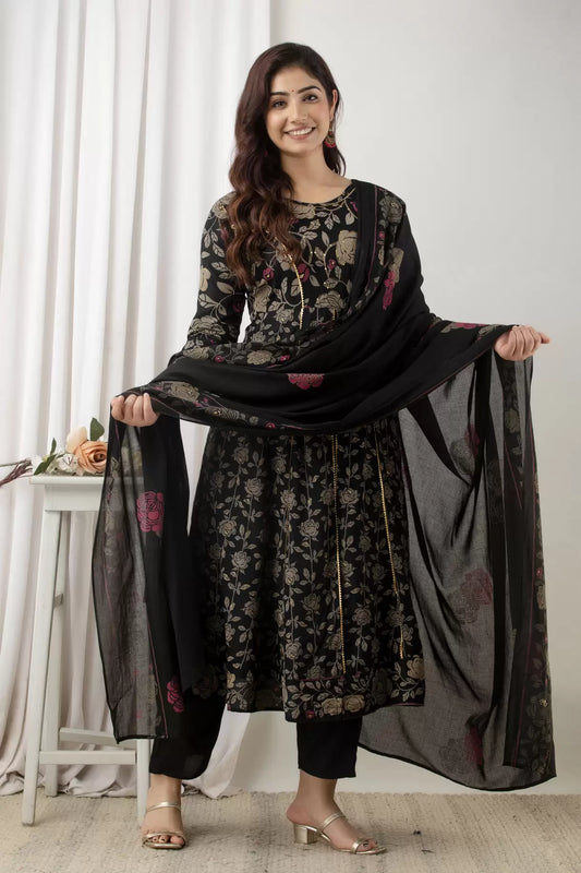 Women Black Viscose Rayon Kurta and Palazzo Set