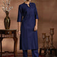 Mandarin Collar Pleated Straight Kurta with Trousers & Dupatta