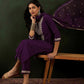 Magenta Floral Embroidered Notch Neck Straight Kurta With Trouser & Dupatta