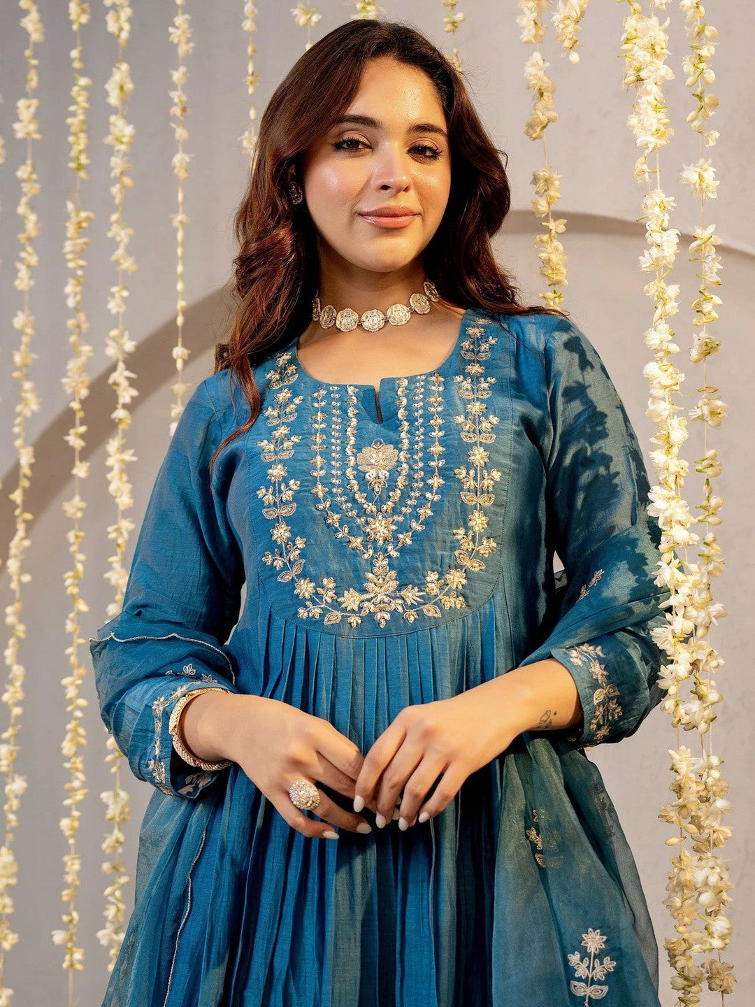 Women Ethnic Motifs Embroidered Tiered Thread Work Kurta with Trousers & With Dupatta