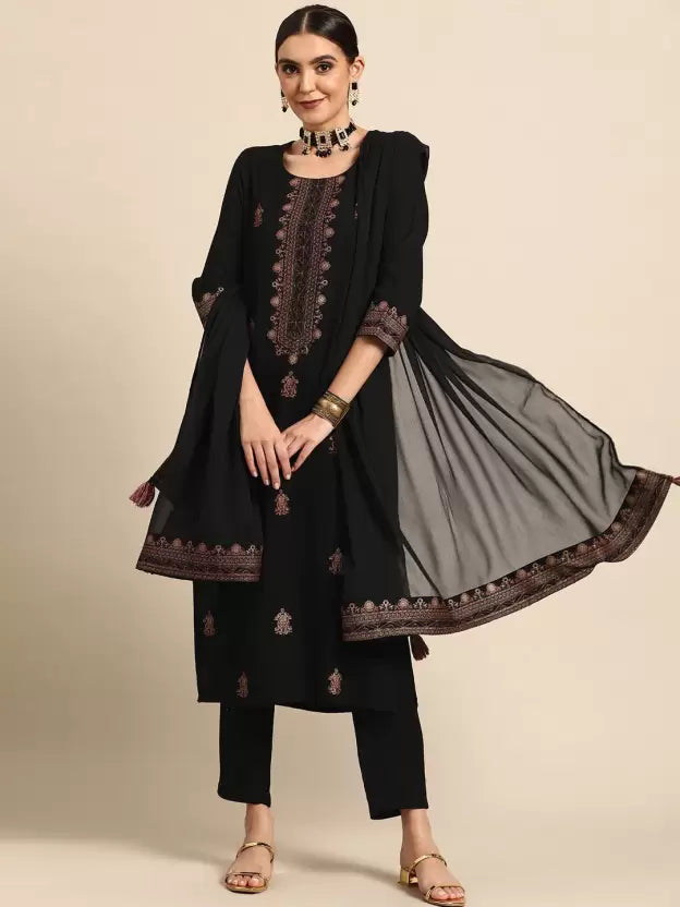 Women Black Viscose Rayon Kurta Palazzo Set