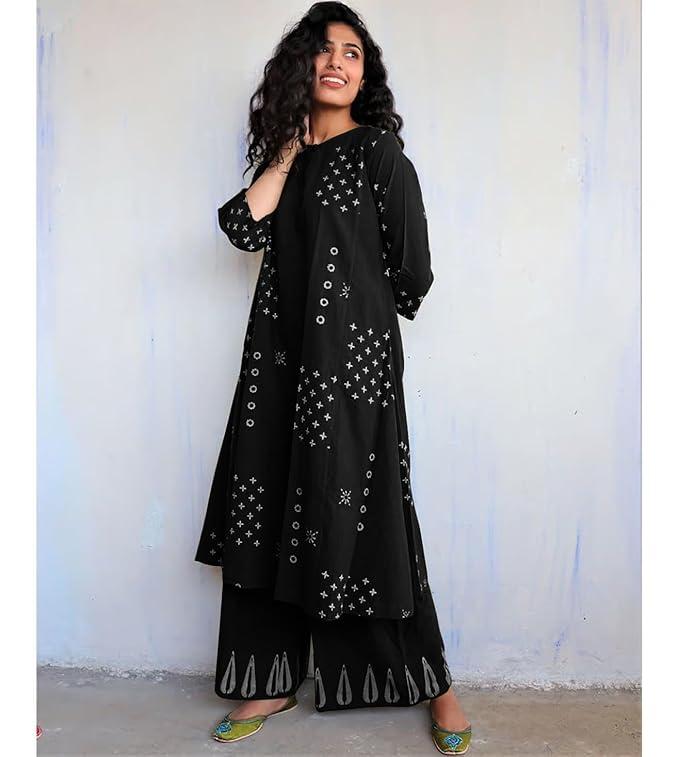 Black Cotton Kurta Palazzo Set