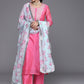 Floral Yoke Design Straight Sequinned Chanderi Silk Kurta With Trousers & Dupatta