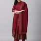 Women  Maroon Viscose Rayon Kurta Palazzo Dupatta Set