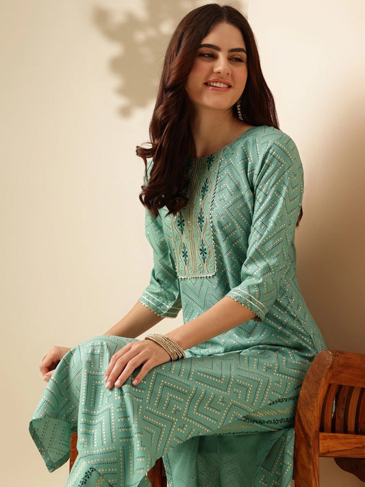 Women Cotton Rayon Kurti Pant Set