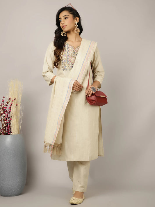 Women Pure Cotton Kurta Pant Dupatta Set