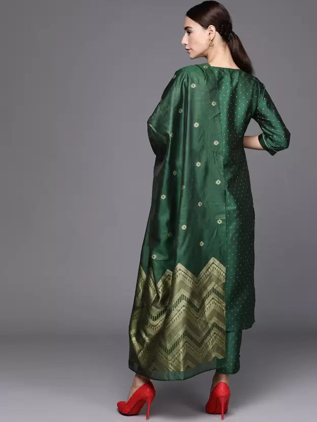 Women Green Cotton Blend Kurta Palazzo Set