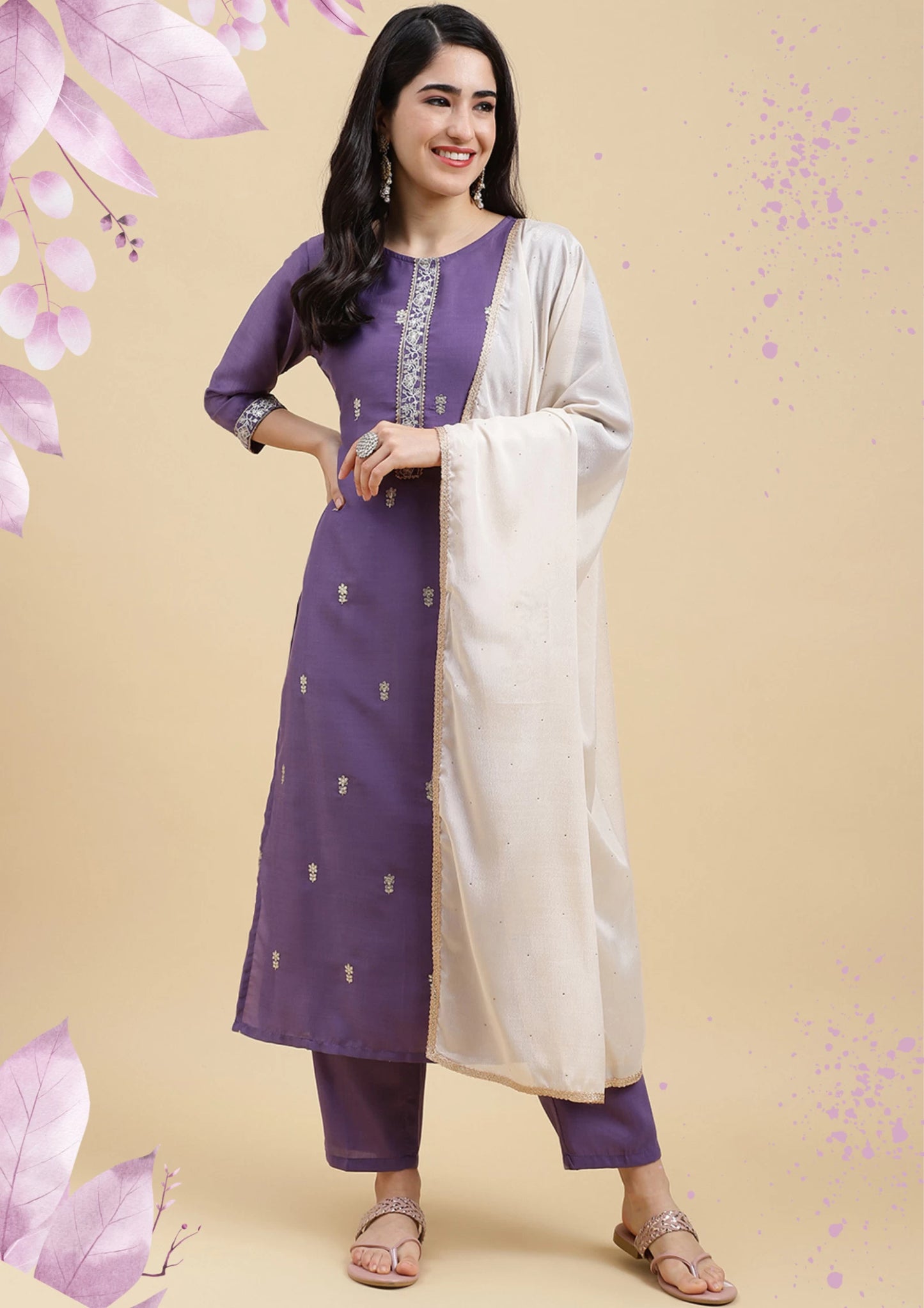 Women Silk Blend Kurta Pant Dupatta Set