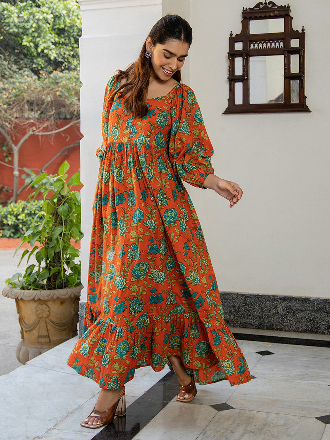 Women Fit and Flare Multicolor Ankle Length Dress – Amy's Cart