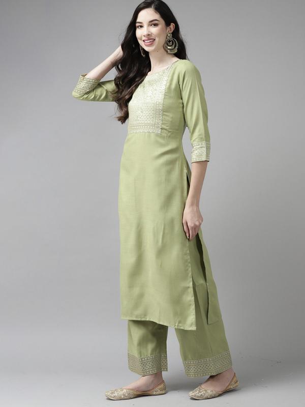 Women Cotton Blend Kurta Palazzo Dupatta Set