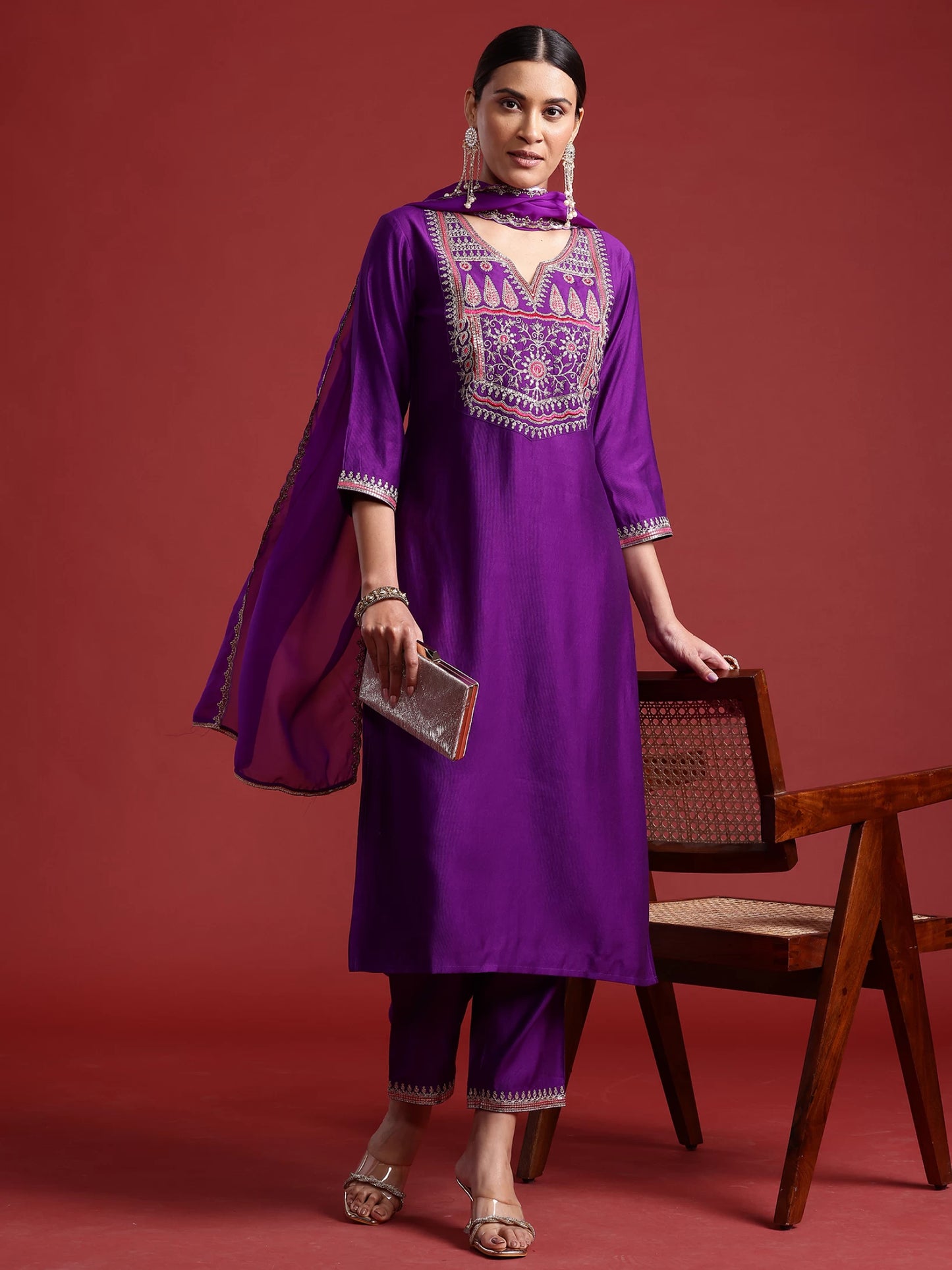 Women Viscose Rayon Kurta Pant Dupatta Set