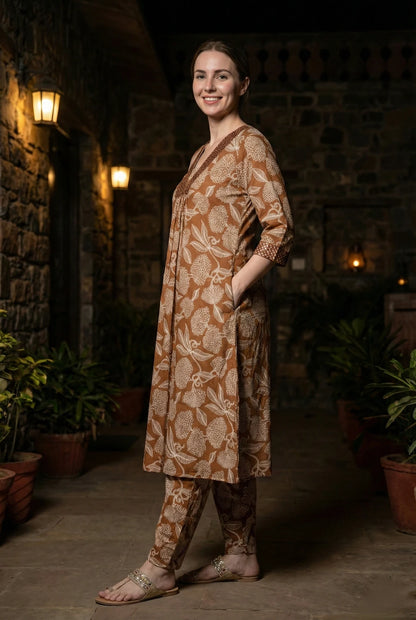 Women Cotton Rayon Kurta Pant Set