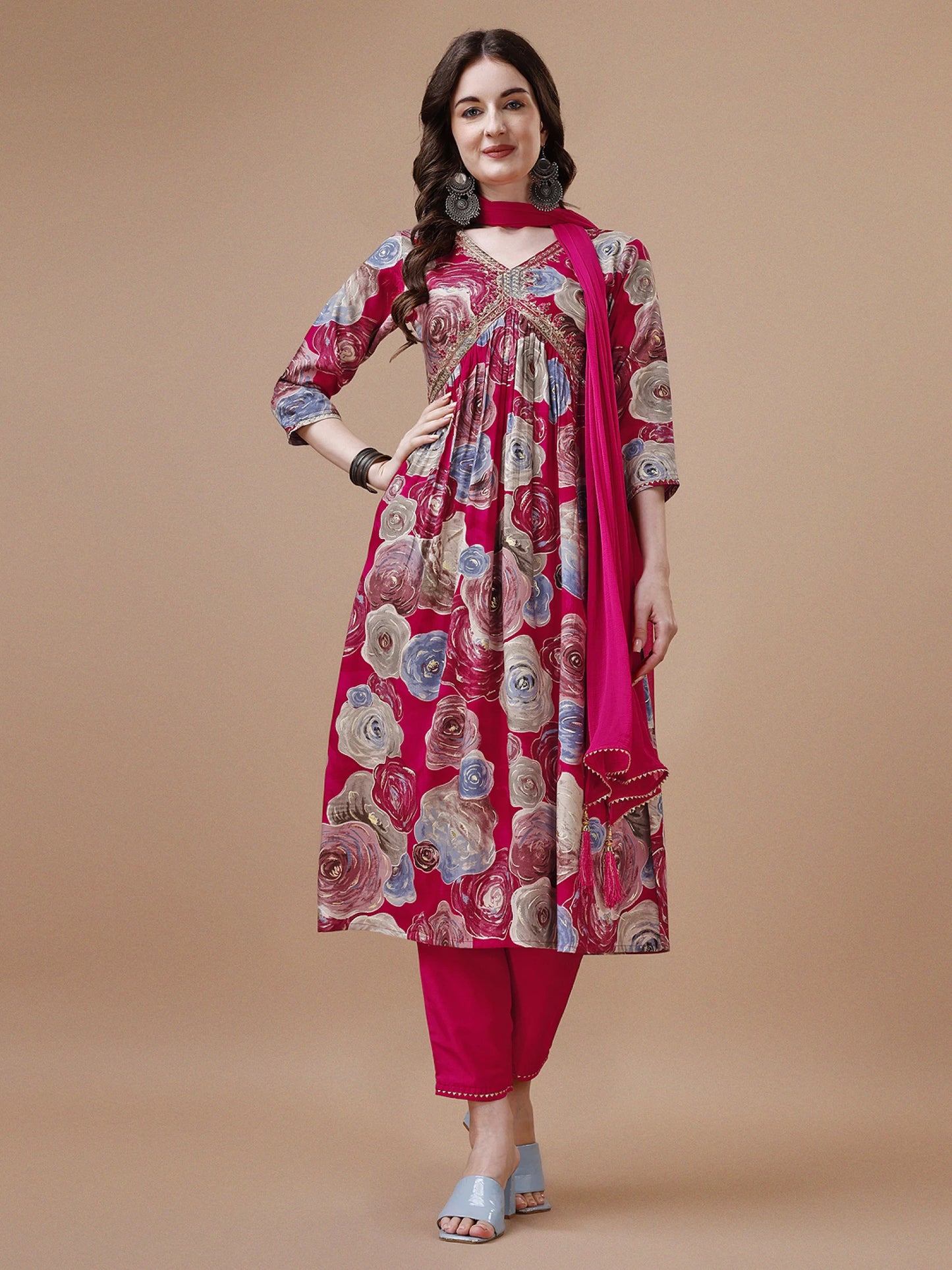 Women Viscose Rayon Kurta Pant Dupatta Set